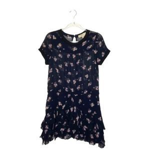 Isabel Marant Etoile Silk Cotton Navy Floral Print Tiered Shirt Mini Dress SZ 1